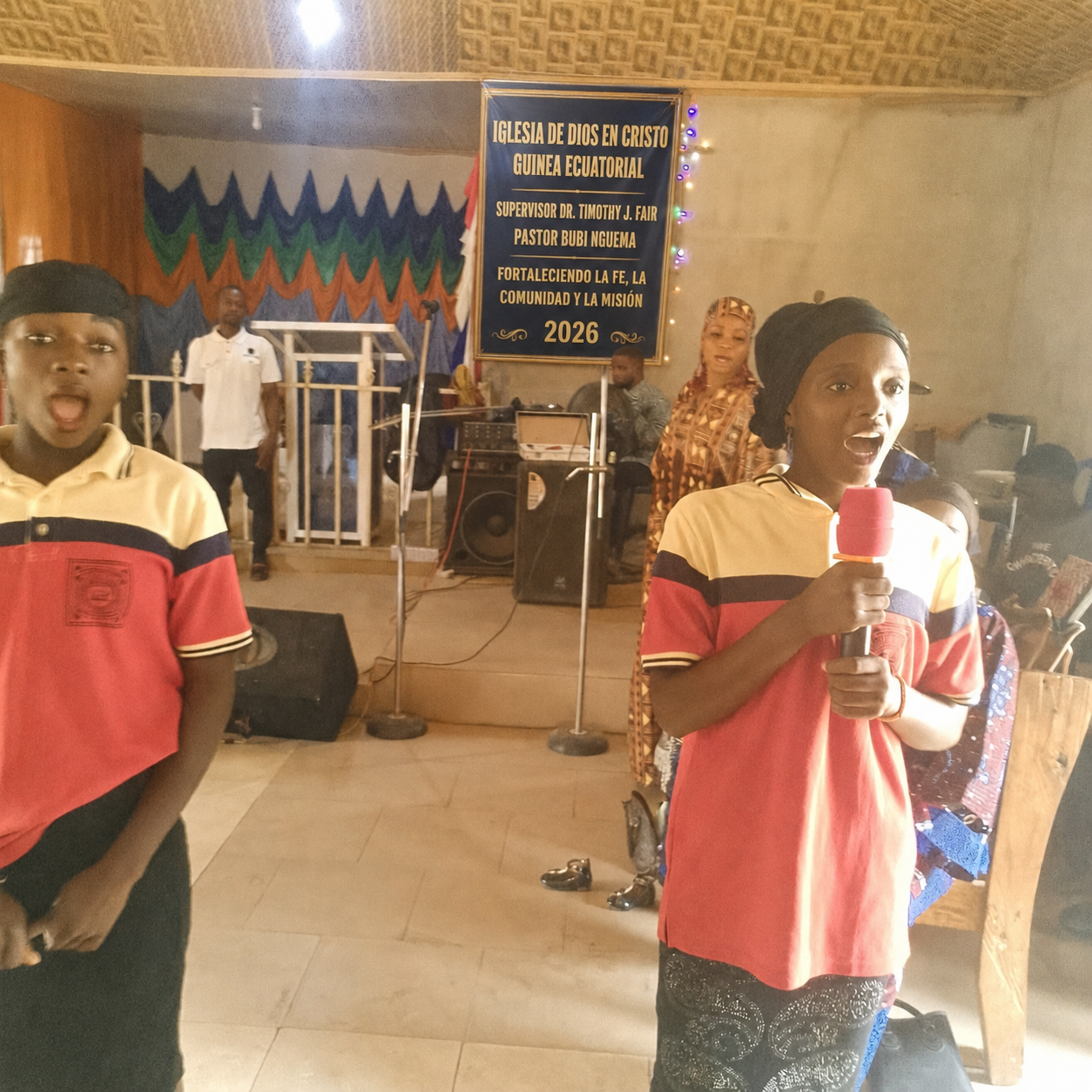 Young people participating in worship in Equatorial Guinea.